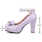 Summer Ladies Platform High Heels Cute Bow Lace Princess Mary Jane Lolita Shoes Blue Purple Party  Dress Pumps Big size 33 43