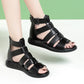 2024 New Women's Tennis Boots Flat Bottom Low Heel Hollow Cool Boots Summer Open Toe Genuine Leather Sandals Flat Shoes