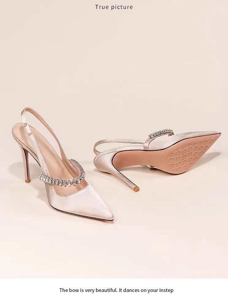 Women's Water Diamond 2025 New Slim Heeled Pointed High-heeled Shoes with A Headband and Sandals for Women's Singles