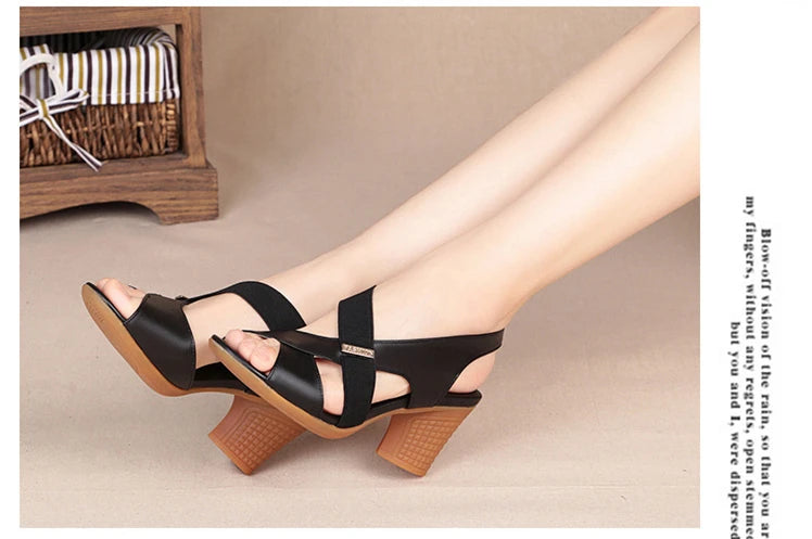 Women Summer Sandals Platform Round Mid Heel Back Strap Peep Toe Pu Leather Beach Casual Fashion Shoes Ladies Female 2023