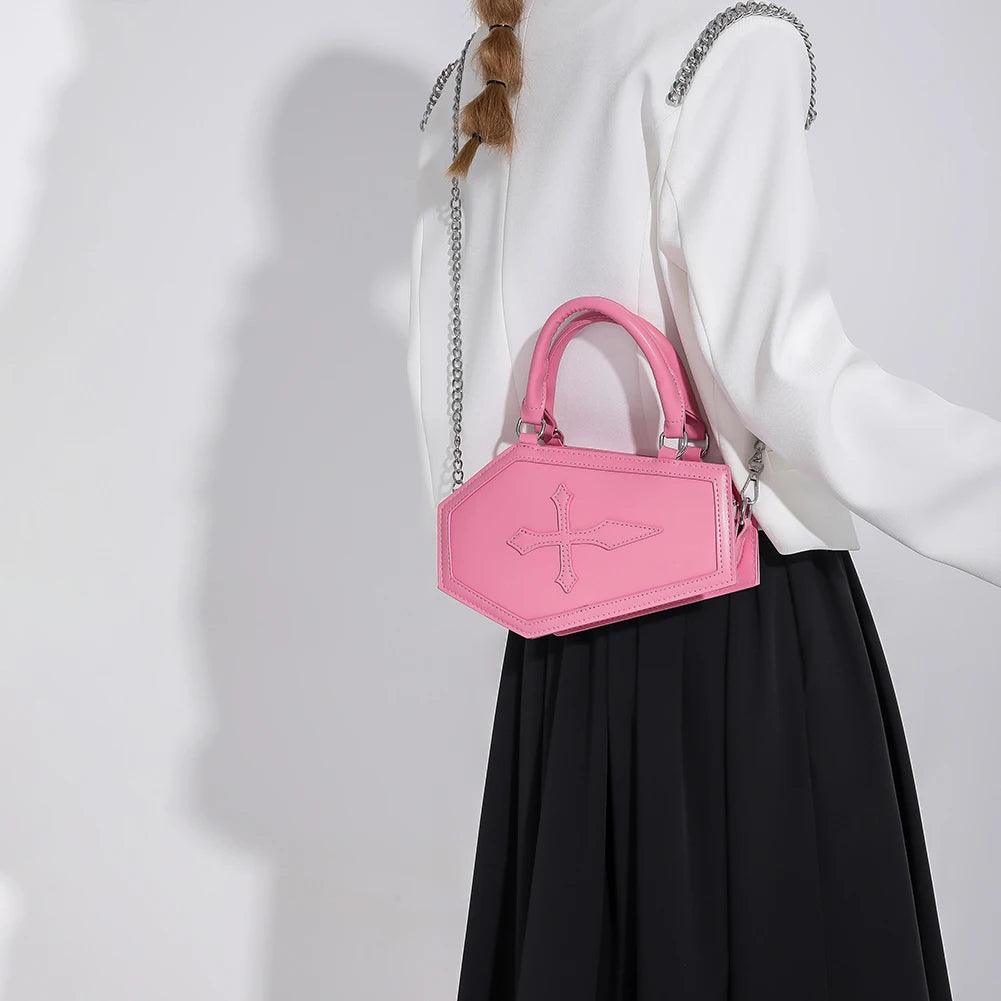 Women's Coffin Shaped Hobo Bag Halloween Chain Crossbody Bag PU Leather Top Handle Bag High Quality Handbags Fashion Sling Purse