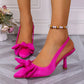 Summer Bow Wrapped Stiletto Sandals Women's Fashion Pointed Toe Shallow Mouth Slip Foot Anti-Slip Wear-Resistant High Heels