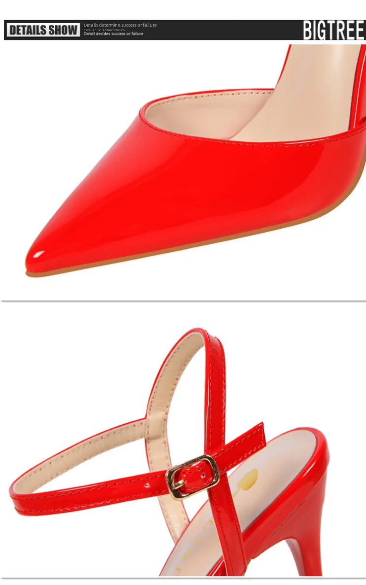 86-1 Style Simple Slim Ultra High Heel Shallow Painted Leather Sexy Nightclub Slimming One-word Strap Women Cool Shoes