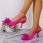 Summer Bow Wrapped Stiletto Sandals Women's Fashion Pointed Toe Shallow Mouth Slip Foot Anti-Slip Wear-Resistant High Heels
