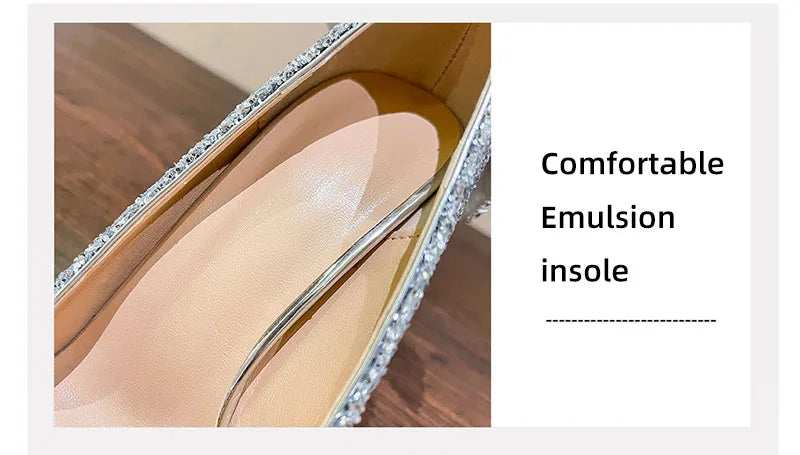 Bling Sequins Wedding Shoes for Women Bride 2025 Elegant Pointed Toe Thin Heels Pumps Woman Silver Crystal High Heels for Ladies