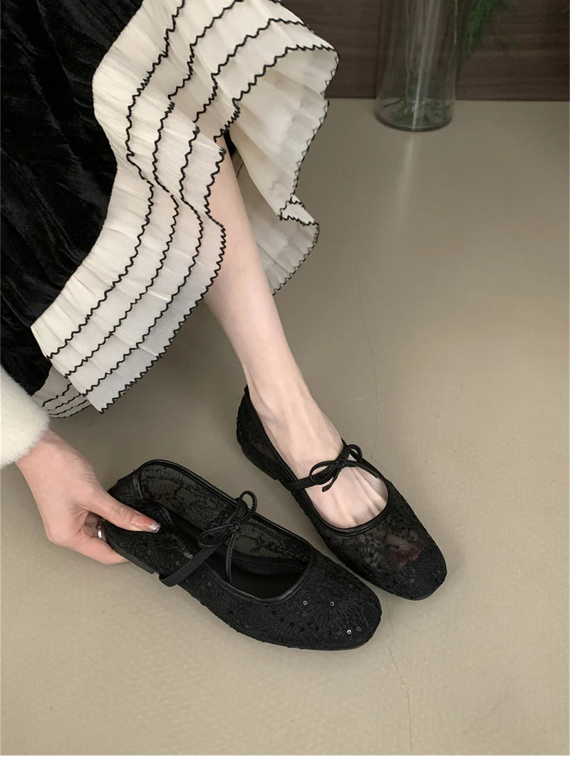 2025 Spring Lace Women Mary Jane Shoes Fashion Slip On Comfort Street Style Soft Sole Female Dress Flats Shoes