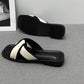 Women's Slippers and Ladies Sandals Open Toe Low Heel Outside on Beach House Black Indoor Home Slides Shoes Off White Word Flat