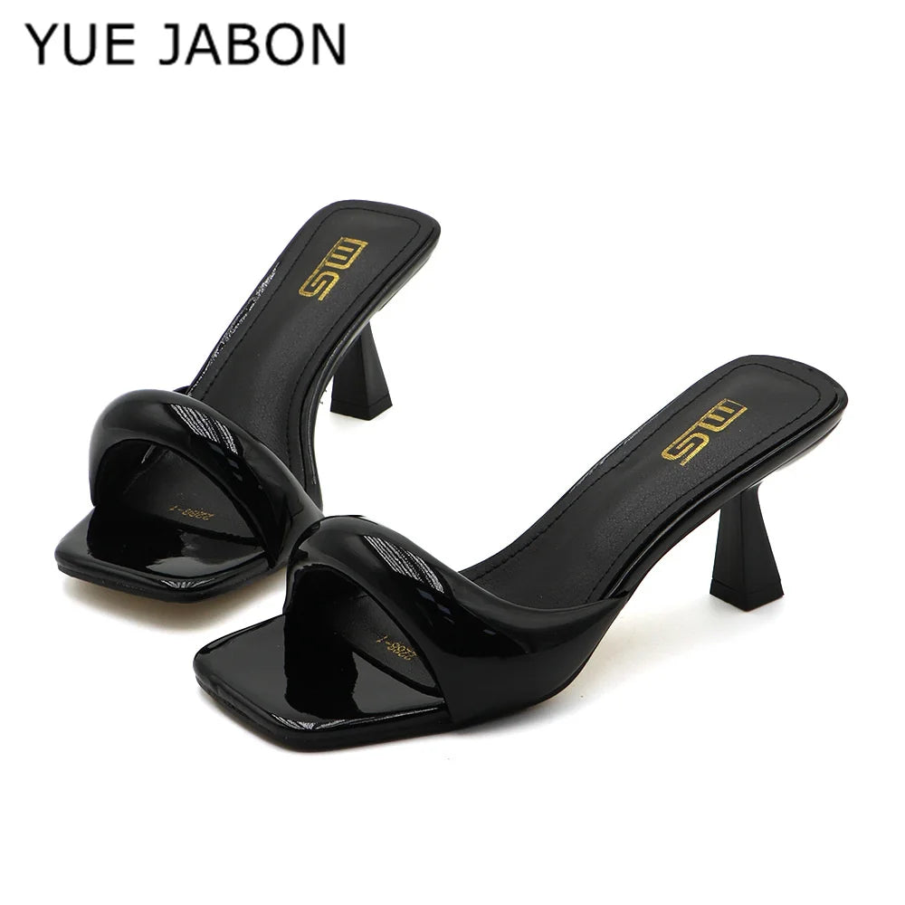 Black Red High Heel Sandals Women Open Toe Slingback Sandals Female Pumps Square Toe Summer Simple Designer Heeled Sandals