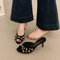 Studded Peep Toe Mules Stiletto Slip On Gold Rivets Decor Classic Sexy Women Summer Sandals Dress Party Daily Casual Single Shoe