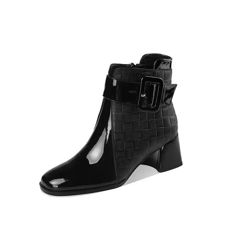 2024 High Quality Ladies Shoes Side Zipper Women's Boots Fashion Color Matching Modern Boots Women New Belt Buckle Ankle Boots