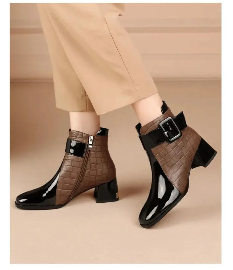 2024 High Quality Ladies Shoes Side Zipper Women's Boots Fashion Color Matching Modern Boots Women New Belt Buckle Ankle Boots