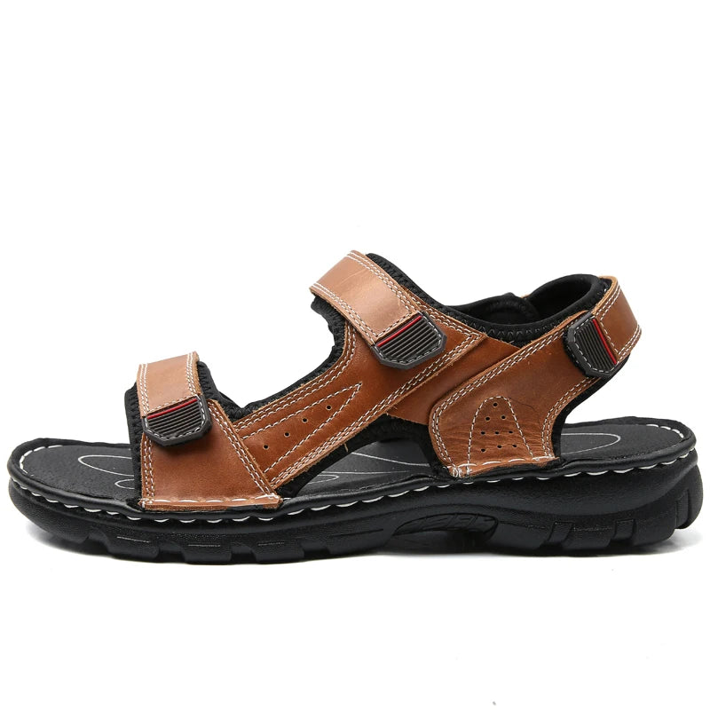 Outdoor Leather Men Sandals Summer Casual Shoes For Men Beach Sandals Soft Breathable Men Shoes Plus Size 38-48