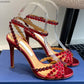 Snc Nude Peep Toe Crystal PVC Sandals Ankle Buckle Strap Thin High Heels Sandals Woman Summer Lady Stilettos Shoes on Heels