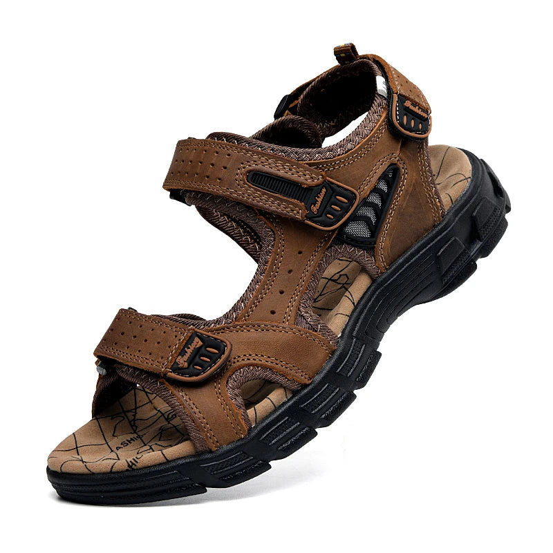 Summer Men's Leather Sandals Outdoor Resort Beach Shoes Soft Rubber Lightweight Hiking Shoes Anti-slip Wear-resistant Flip Flops