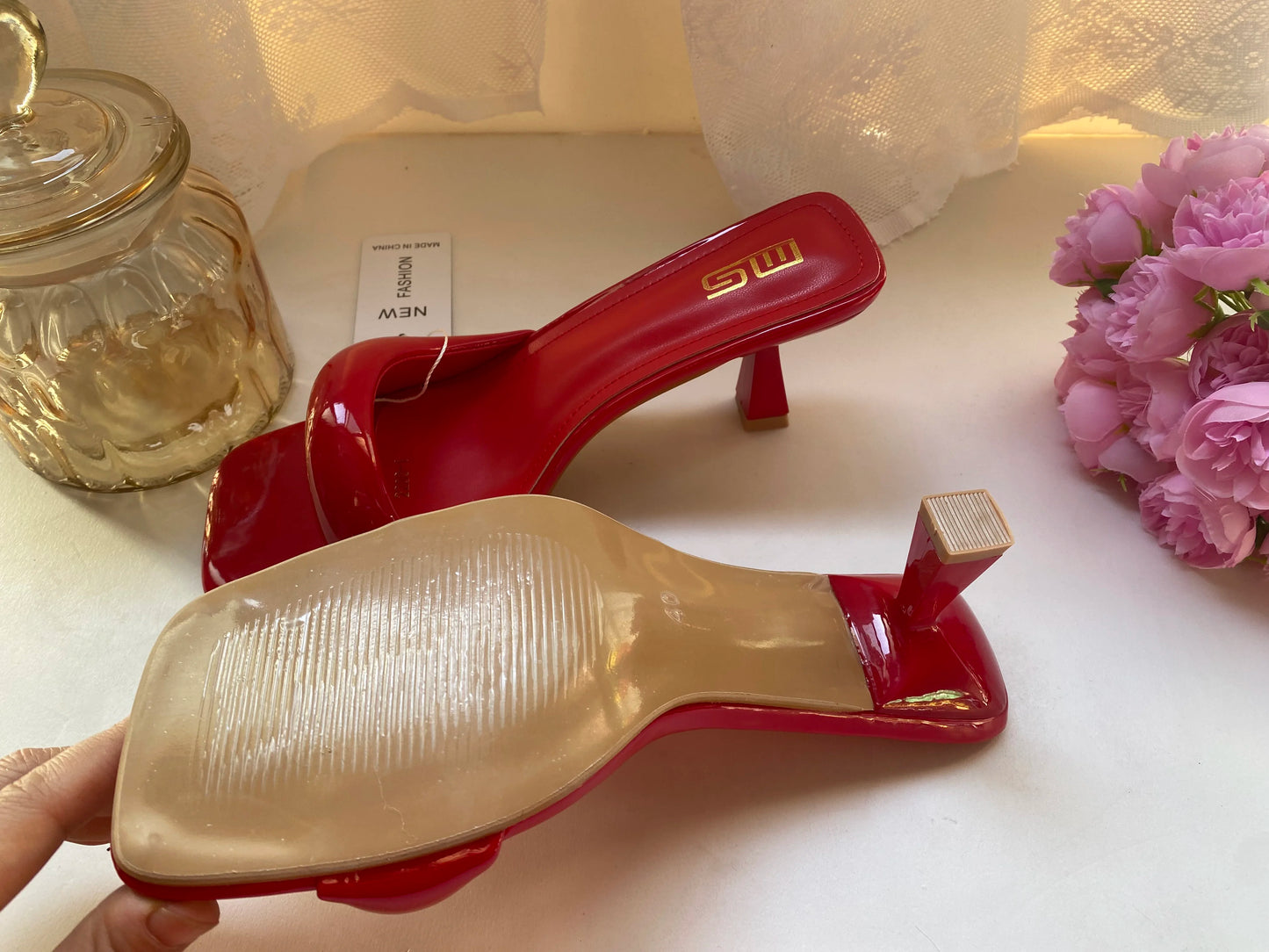 Black Red High Heel Sandals Women Open Toe Slingback Sandals Female Pumps Square Toe Summer Simple Designer Heeled Sandals