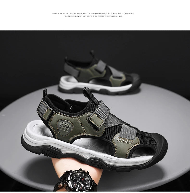Sandals for Men's Summer New Cowhide Casual Beach Shoes, Genuine Leather for Men's Anti Slip Middle-aged Sandals and Slippers