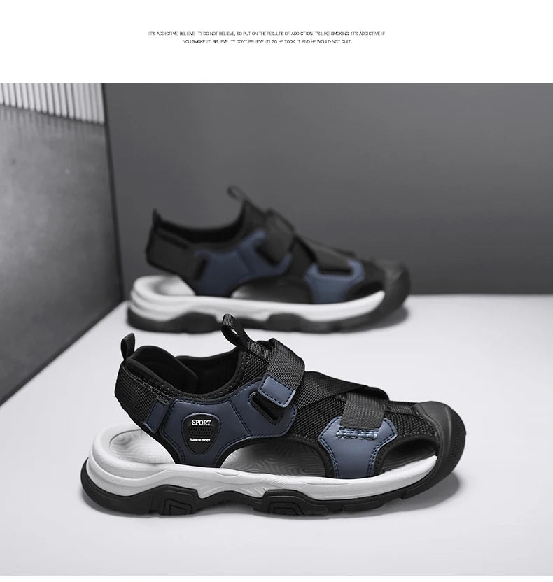 Sandals for Men's Summer New Cowhide Casual Beach Shoes, Genuine Leather for Men's Anti Slip Middle-aged Sandals and Slippers