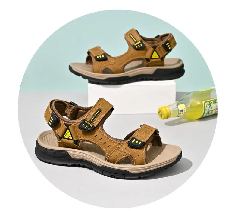 New Men's Sandals Soft Genuine Leather Sandals Shoes Men Large Size Outdoor Summer Shoes Comfort Beach Sandals Roman Men Shoes