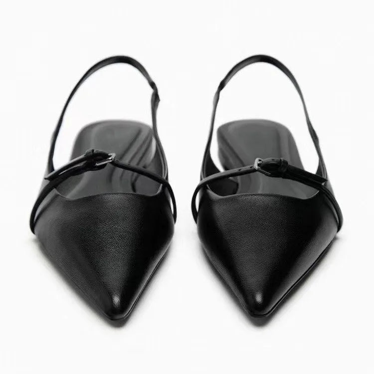 New Bling Women Sandal Fashion Pointed Toe Shallow Slip on Ladies Elegant Slingback Shoes Med Heel Flat Shoes Luxury Brand