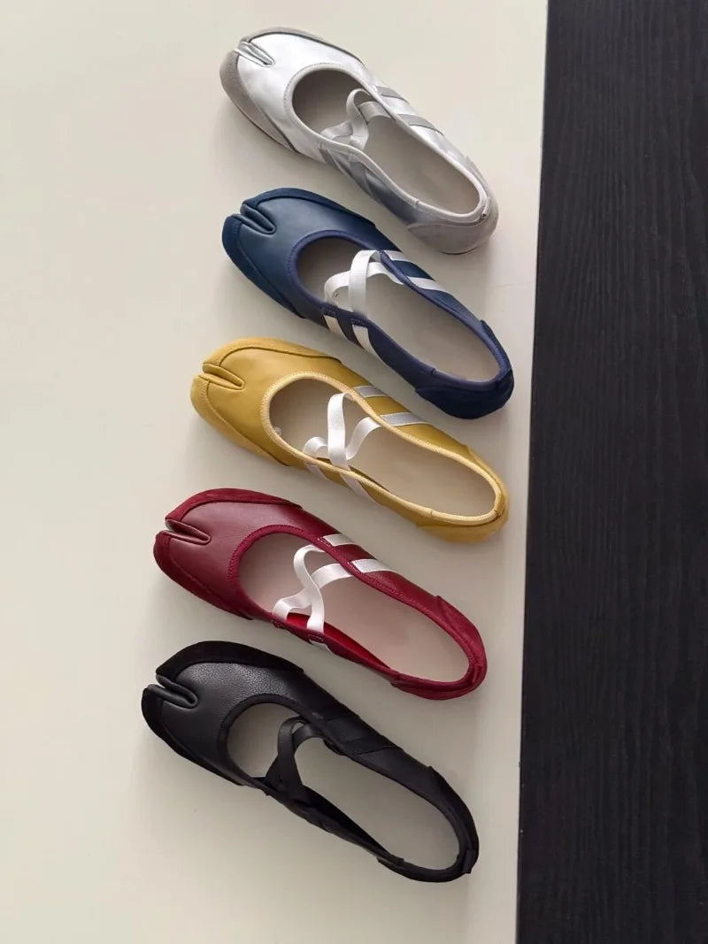 Black Silver Red Ballet Flats Trainers Women Split Toe Ballerina Tabi Walking Sneakers Woman Mary Jane Shoes Footwear Summer