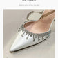 Comemore 2025 White Wedding Bridesmaid Shoes Satin Fashion Rhinestone Fringe Chain High Heels Black Temperament Elegance Pumps