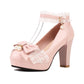 Summer Ladies Platform High Heels Cute Bow Lace Princess Mary Jane Lolita Shoes Blue Purple Party  Dress Pumps Big size 33 43