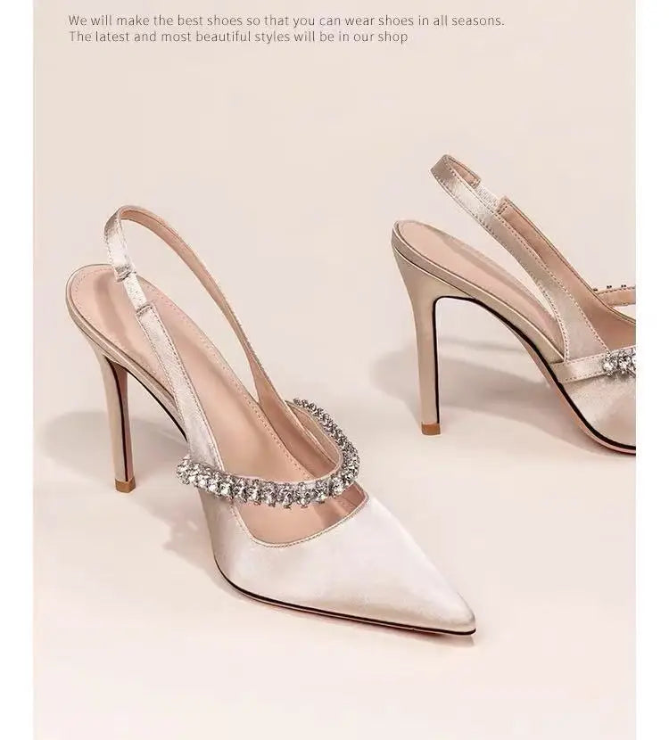 Women's Water Diamond 2025 New Slim Heeled Pointed High-heeled Shoes with A Headband and Sandals for Women's Singles