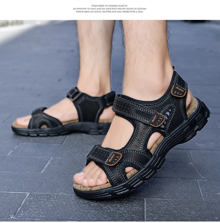 Summer Men's Leather Sandals Outdoor Resort Beach Shoes Soft Rubber Lightweight Hiking Shoes Anti-slip Wear-resistant Flip Flops