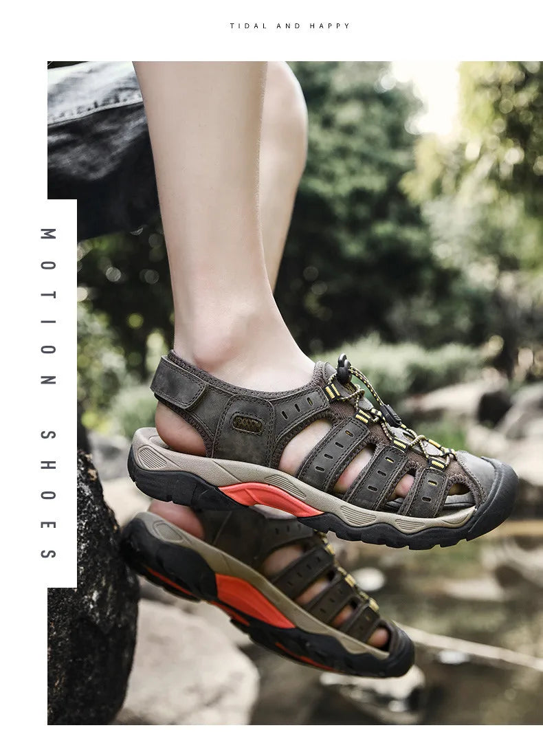 New Men's Sandals Soft Genuine Leather Sandals Shoes Men Large Size Outdoor Summer Shoes Comfort Beach Sandals Roman Men Shoes