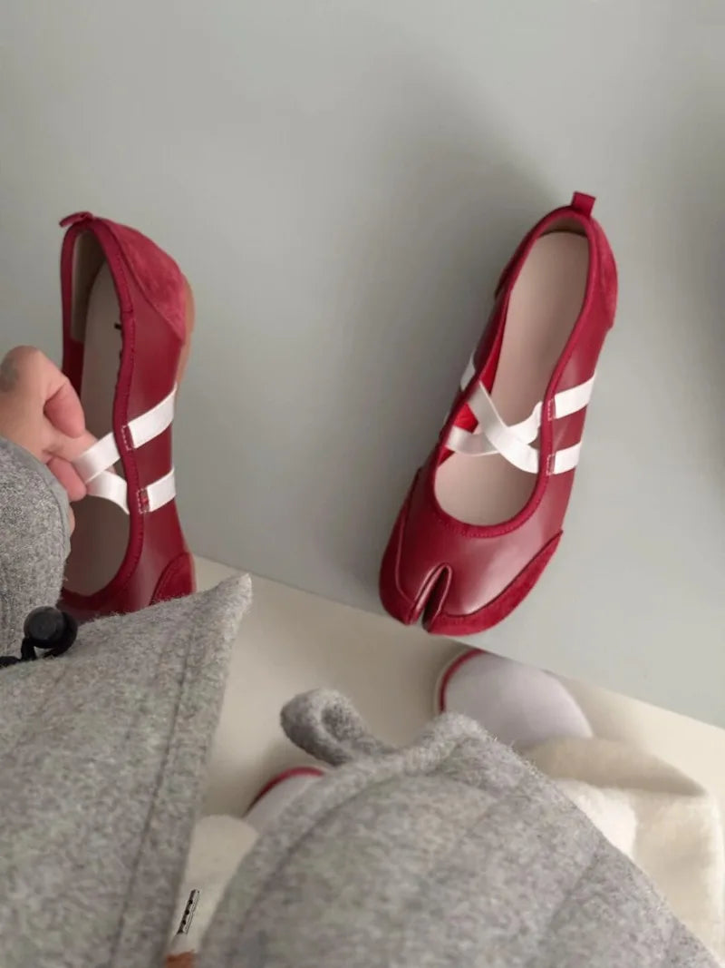 Black Silver Red Ballet Flats Trainers Women Split Toe Ballerina Tabi Walking Sneakers Woman Mary Jane Shoes Footwear Summer
