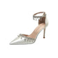 Comemore 2025 White Wedding Bridesmaid Shoes Satin Fashion Rhinestone Fringe Chain High Heels Black Temperament Elegance Pumps