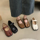 SUOJIALUN Autumn Women Flat Shoes Fashion Split Toe Flat Heel Laofer Shoes Shallow Soft Leather Casual Outdoor Mary Jane Shoes