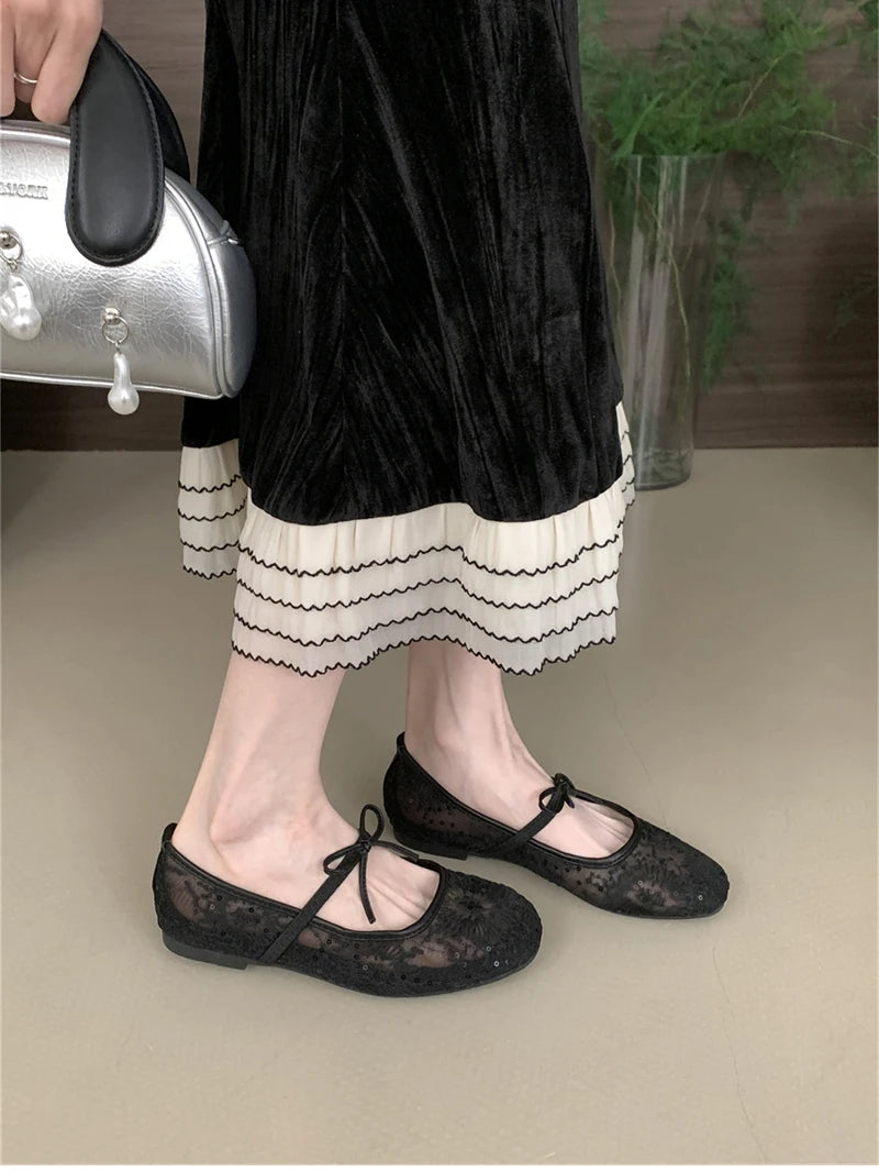 2025 Spring Lace Women Mary Jane Shoes Fashion Slip On Comfort Street Style Soft Sole Female Dress Flats Shoes