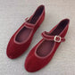 Velvet Mary Jane Shoes for Women Hand Stitch Casual Streetwear Ballet Flats Pumps Female Solid Color Red Cloth Shoes Loafers