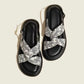 Low Sandals Woman Leather Low-heeled Rome Fabric Slides Rubber Hoof Heels Low Sandals Woman Leather Low-heeled Fabric Rubber Sli