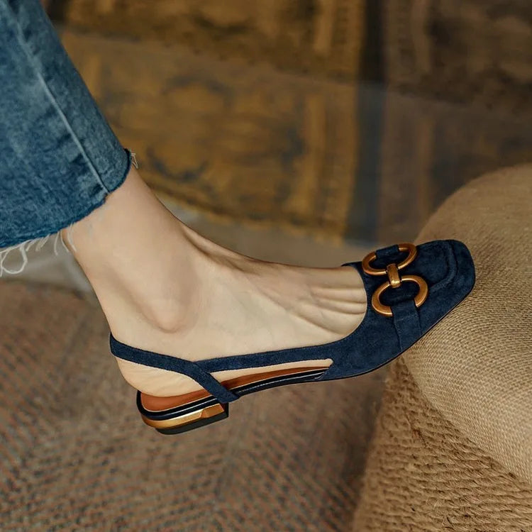 Retro Women Sandals Fashion Low-heeled Shoes Slingback Suede Office Ladies Shoes High Quality Elegant Slip on Woman Flat Sandals