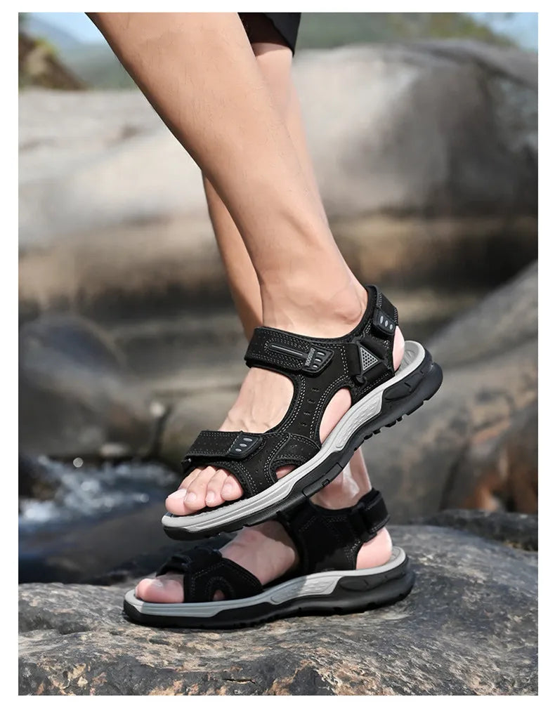 New Men's Sandals Soft Genuine Leather Sandals Shoes Men Large Size Outdoor Summer Shoes Comfort Beach Sandals Roman Men Shoes