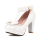 Summer Ladies Platform High Heels Cute Bow Lace Princess Mary Jane Lolita Shoes Blue Purple Party  Dress Pumps Big size 33 43