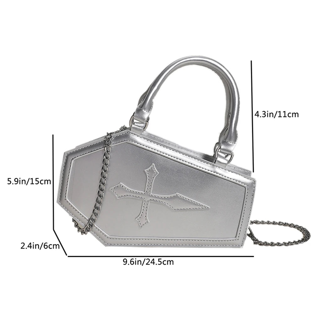 Women's Coffin Shaped Hobo Bag Halloween Chain Crossbody Bag PU Leather Top Handle Bag High Quality Handbags Fashion Sling Purse