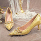 Pointed Toe with Crystals Rhinestone Wedding Bride Shoe Formal Woman Pumps Shoes for Women Diamond Medium Heels Casual Vacation