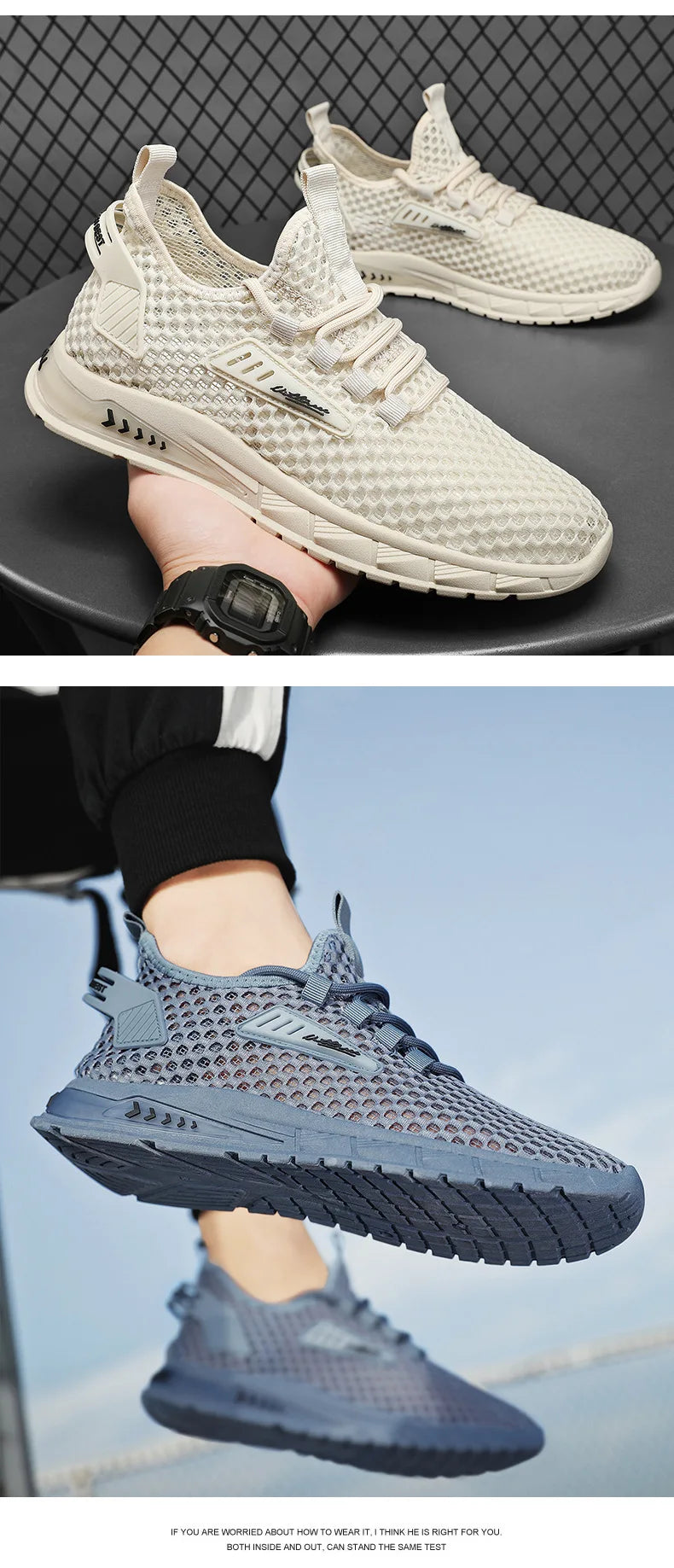 Men's Shoes Summer Hollow Mesh Breathable Shoes Men Casual Sports Running Sneakers Fashion Comfortable Mens Beach Shoes