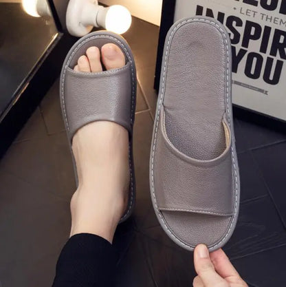 Genuine Leather Slippers Homes in indoor slipper summer open toe sandals men women elderly casual Slides shoes