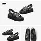 BEAUTODAY Platform Sandals Women Polished Cow Leather Open Toe Cross-tied Solid Metal Strap Summer Ladies Shoes Handmade 38250