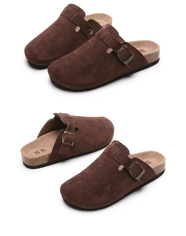 2023 New Concise Retro Outside Flat with Women's Slippers Mules Modern Sandals Buckle Shoes Strap Autumn Winter