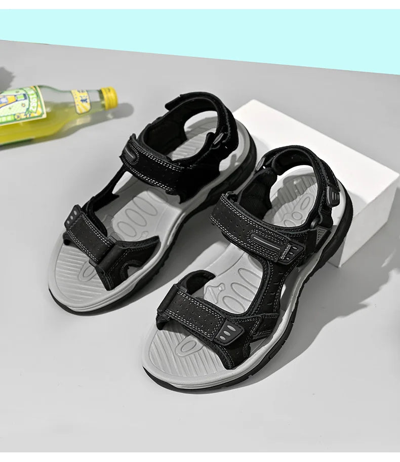 New Men's Sandals Soft Genuine Leather Sandals Shoes Men Large Size Outdoor Summer Shoes Comfort Beach Sandals Roman Men Shoes