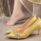 Pointed Toe with Crystals Rhinestone Wedding Bride Shoe Formal Woman Pumps Shoes for Women Diamond Medium Heels Casual Vacation