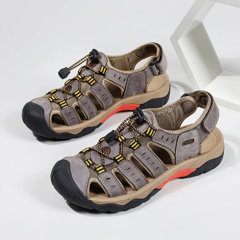 New Men's Sandals Soft Genuine Leather Sandals Shoes Men Large Size Outdoor Summer Shoes Comfort Beach Sandals Roman Men Shoes