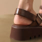 BEAUTODAY Platform Sandals Women Polished Cow Leather Open Toe Cross-tied Solid Metal Strap Summer Ladies Shoes Handmade 38250