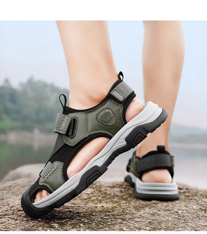 Sandals for Men's Summer New Cowhide Casual Beach Shoes, Genuine Leather for Men's Anti Slip Middle-aged Sandals and Slippers