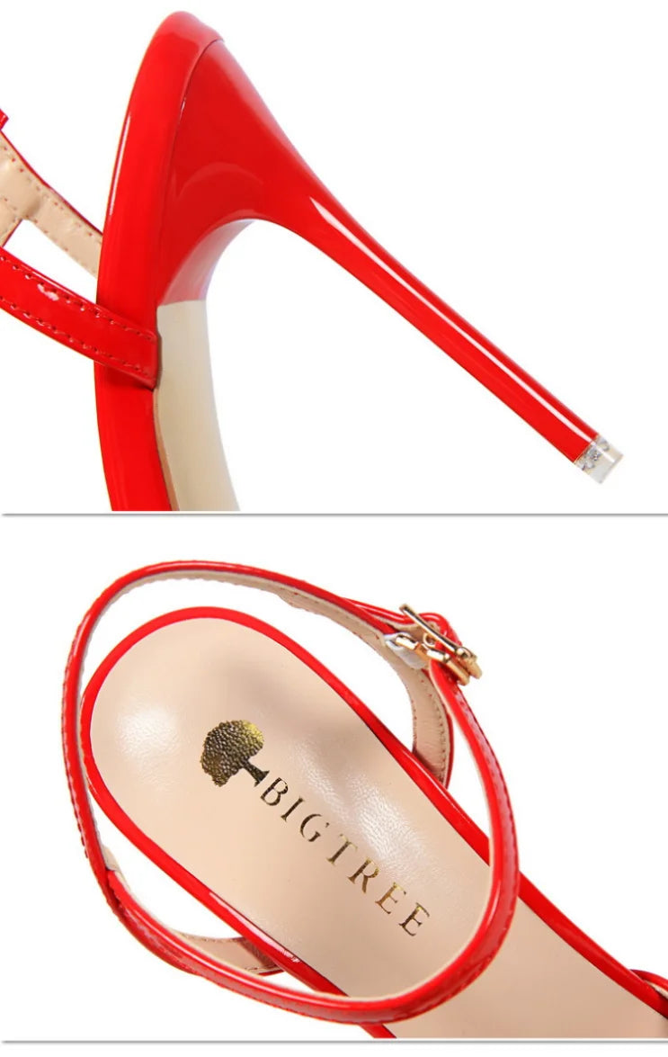 86-1 Style Simple Slim Ultra High Heel Shallow Painted Leather Sexy Nightclub Slimming One-word Strap Women Cool Shoes